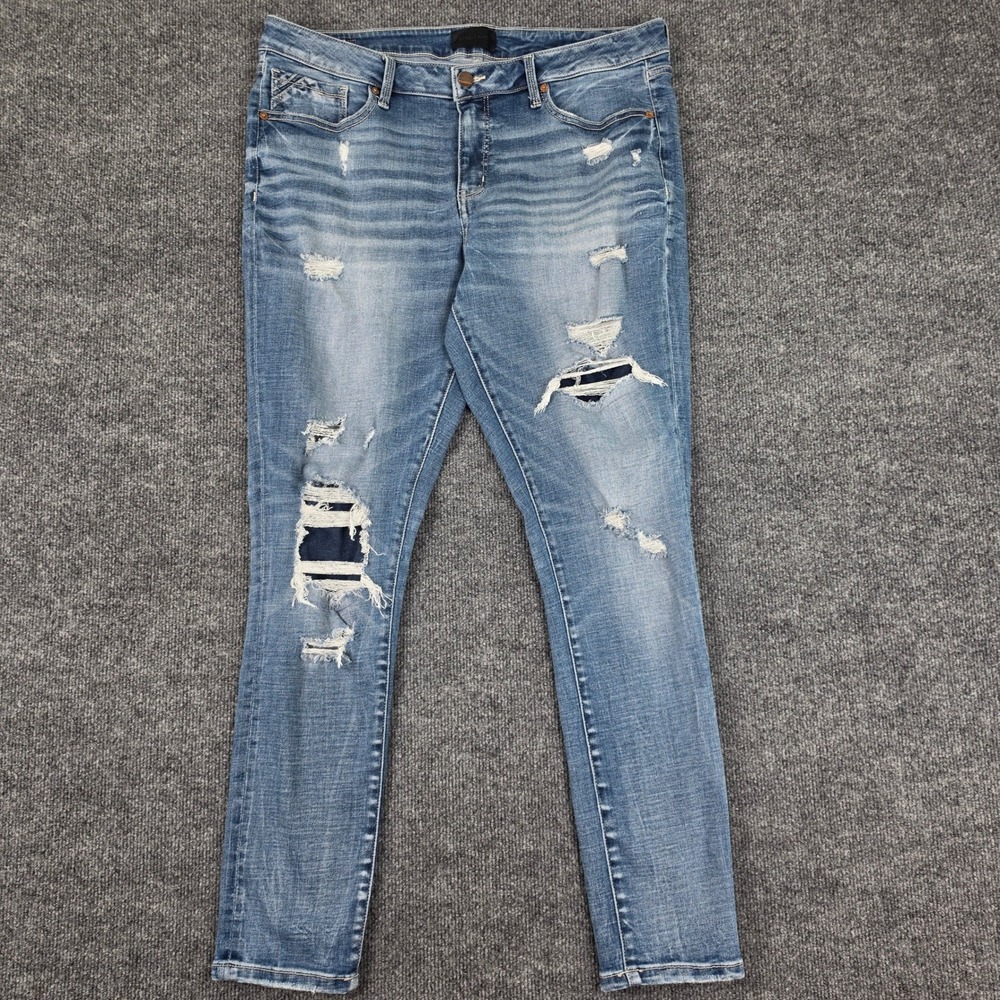 Buckle Black Fit No 53 Skinny Jeans Women's 33 Distressed Med Wash Mid Rise Blue